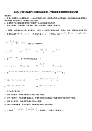 2024-2025学年四川省射洪中学高一下数学期末复习检测模拟试题含解析