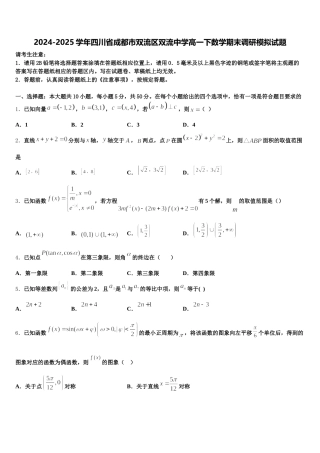 2024-2025学年四川省成都市双流区双流中学高一下数学期末调研模拟试题含解析