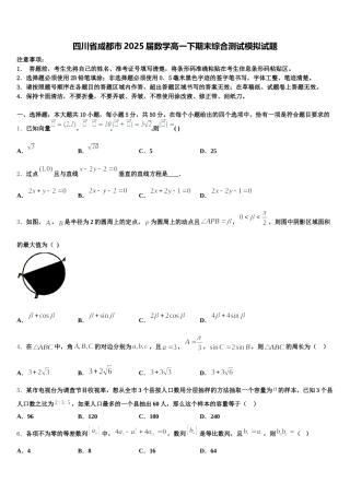 四川省成都市2025届数学高一下期末综合测试模拟试题含解析