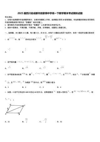 2025届四川省成都市田家炳中学高一下数学期末考试模拟试题含解析