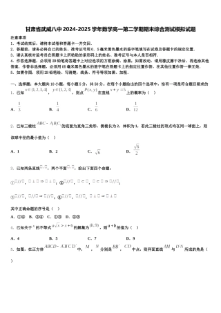 甘肃省武威八中2024-2025学年数学高一第二学期期末综合测试模拟试题含解析