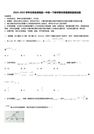 2024-2025学年甘肃省肃南县一中高一下数学期末质量跟踪监视试题含解析
