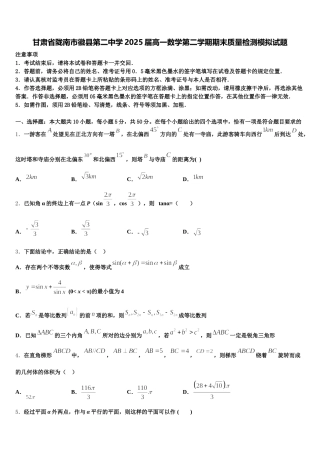 甘肃省陇南市徽县第二中学2025届高一数学第二学期期末质量检测模拟试题含解析
