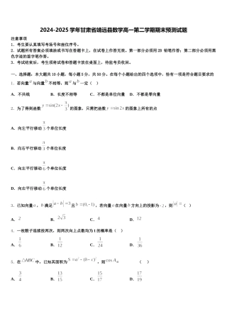 2024-2025学年甘肃省靖远县数学高一第二学期期末预测试题含解析