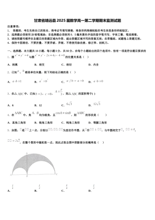 甘肃省靖远县2025届数学高一第二学期期末监测试题含解析