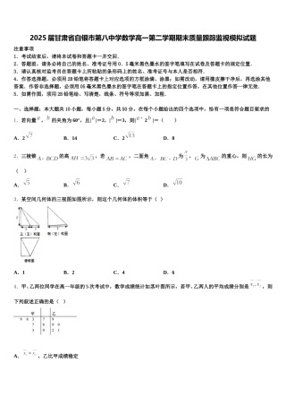 2025届甘肃省白银市第八中学数学高一第二学期期末质量跟踪监视模拟试题含解析