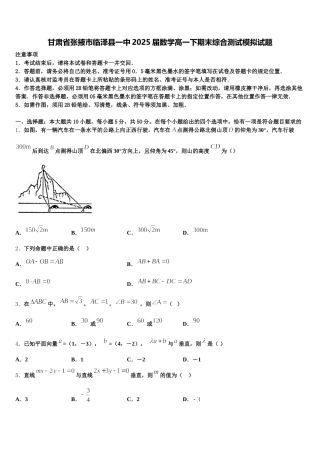 甘肃省张掖市临泽县一中2025届数学高一下期末综合测试模拟试题含解析