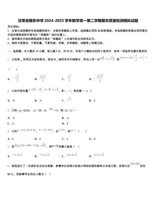 甘肃省陇东中学2024-2025学年数学高一第二学期期末质量检测模拟试题含解析