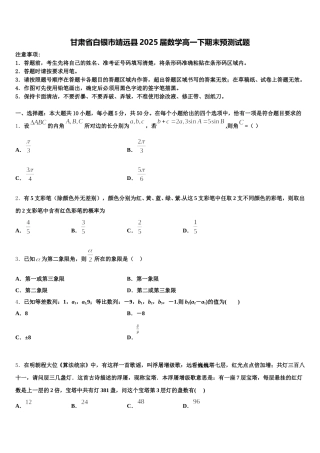 甘肃省白银市靖远县2025届数学高一下期末预测试题含解析