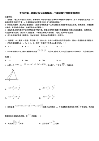天水市第一中学2025年数学高一下期末学业质量监测试题含解析