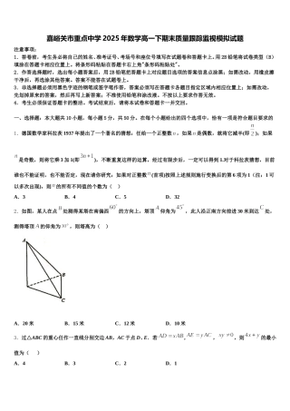 嘉峪关市重点中学2025年数学高一下期末质量跟踪监视模拟试题含解析