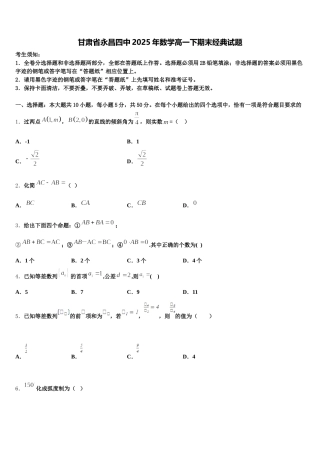 甘肃省永昌四中2025年数学高一下期末经典试题含解析