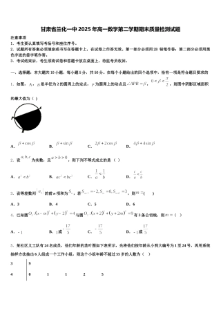 甘肃省兰化一中2025年高一数学第二学期期末质量检测试题含解析