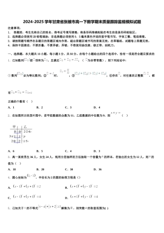 2024-2025学年甘肃省张掖市高一下数学期末质量跟踪监视模拟试题含解析