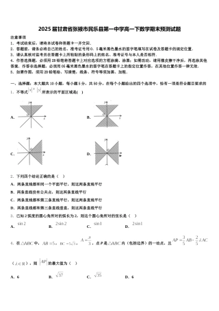 2025届甘肃省张掖市民乐县第一中学高一下数学期末预测试题含解析
