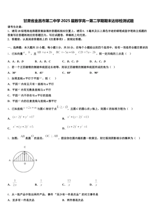 甘肃省金昌市第二中学2025届数学高一第二学期期末达标检测试题含解析