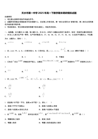 天水市第一中学2025年高一下数学期末调研模拟试题含解析