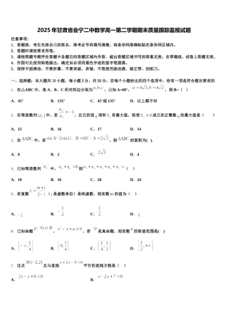 2025年甘肃省会宁二中数学高一第二学期期末质量跟踪监视试题含解析