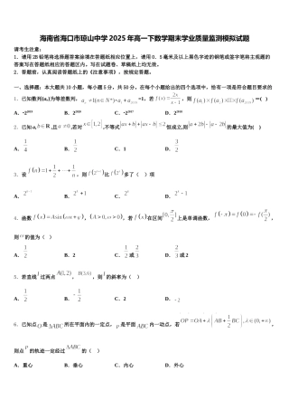 海南省海口市琼山中学2025年高一下数学期末学业质量监测模拟试题含解析