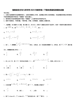 海南省东方市八所中学2025年数学高一下期末质量检测模拟试题含解析