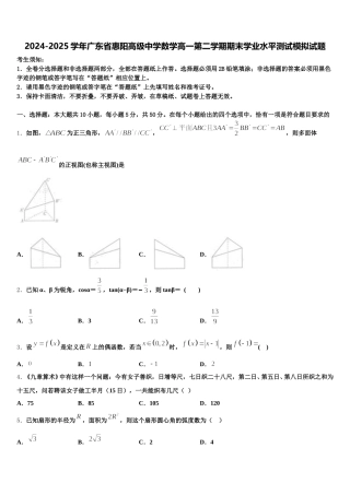 2024-2025学年广东省惠阳高级中学数学高一第二学期期末学业水平测试模拟试题含解析