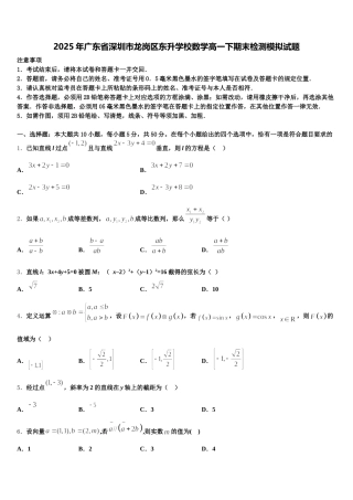 2025年广东省深圳市龙岗区东升学校数学高一下期末检测模拟试题含解析