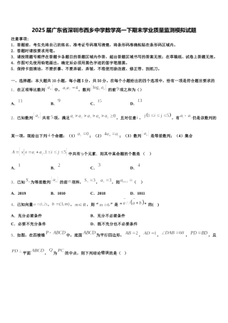 2025届广东省深圳市西乡中学数学高一下期末学业质量监测模拟试题含解析