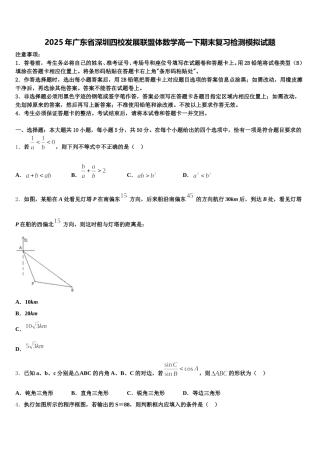2025年广东省深圳四校发展联盟体数学高一下期末复习检测模拟试题含解析