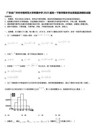 广东省广州市华南师范大学附属中学2025届高一下数学期末学业质量监测模拟试题含解析