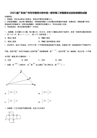 2025届广东省广州市华南师大附中高一数学第二学期期末达标检测模拟试题含解析