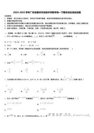 2024-2025学年广东省惠州市实验中学数学高一下期末综合测试试题含解析