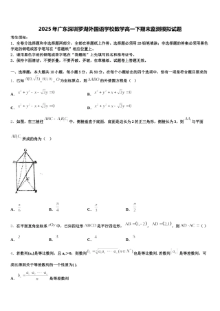2025年广东深圳罗湖外国语学校数学高一下期末监测模拟试题含解析