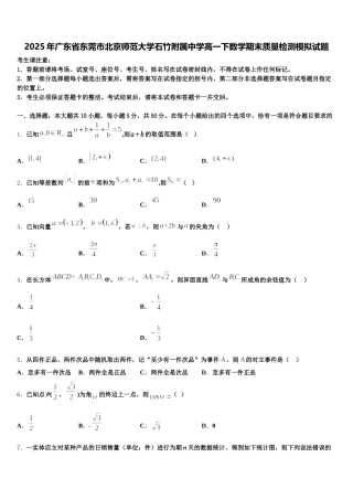 2025年广东省东莞市北京师范大学石竹附属中学高一下数学期末质量检测模拟试题含解析