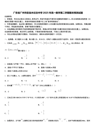 广东省广州市彭加木纪念中学2025年高一数学第二学期期末预测试题含解析