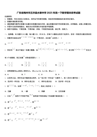 广东省梅州市五华县水寨中学2025年高一下数学期末统考试题含解析