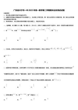 广东省兴宁市一中2025年高一数学第二学期期末达标测试试题含解析