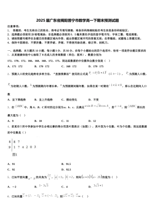2025届广东省揭阳普宁市数学高一下期末预测试题含解析