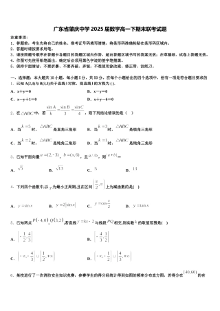 广东省肇庆中学2025届数学高一下期末联考试题含解析