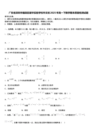 广东省深圳市福田区耀华实验学校华文班2025年高一下数学期末质量检测试题含解析