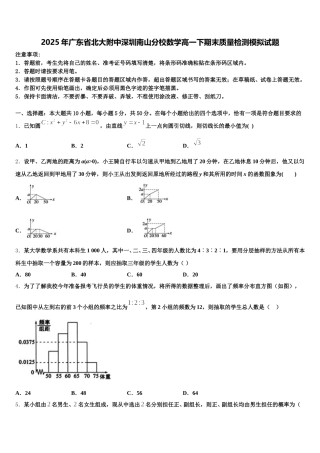 2025年广东省北大附中深圳南山分校数学高一下期末质量检测模拟试题含解析