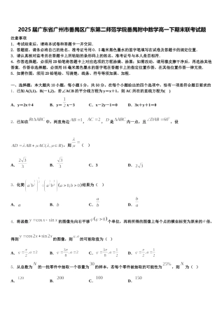 2025届广东省广州市番禺区广东第二师范学院番禺附中数学高一下期末联考试题含解析