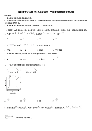 深圳市育才中学2025年数学高一下期末质量跟踪监视试题含解析