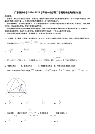 广东肇庆中学2024-2025学年高一数学第二学期期末经典模拟试题含解析