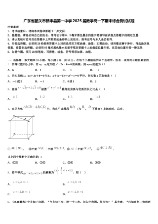 广东省韶关市新丰县第一中学2025届数学高一下期末综合测试试题含解析