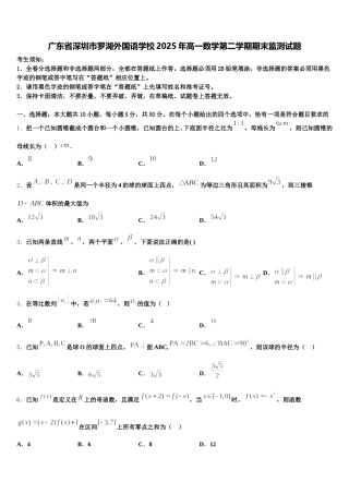广东省深圳市罗湖外国语学校2025年高一数学第二学期期末监测试题含解析