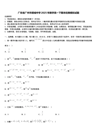 广东省广州市增城中学2025年数学高一下期末经典模拟试题含解析
