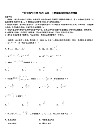 广东省普宁二中2025年高一下数学期末综合测试试题含解析