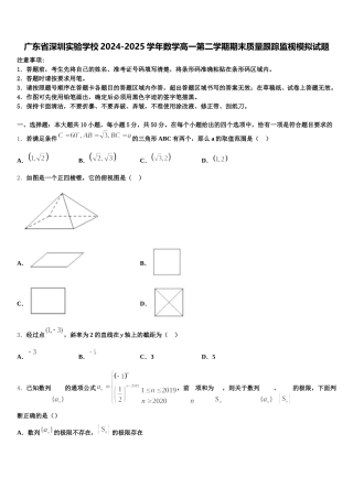 广东省深圳实验学校2024-2025学年数学高一第二学期期末质量跟踪监视模拟试题含解析