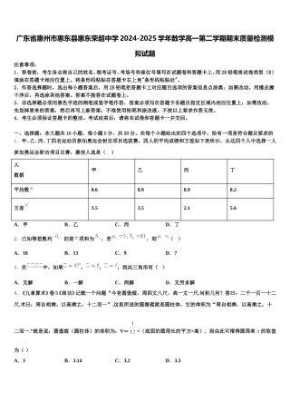 广东省惠州市惠东县惠东荣超中学2024-2025学年数学高一第二学期期末质量检测模拟试题含解析