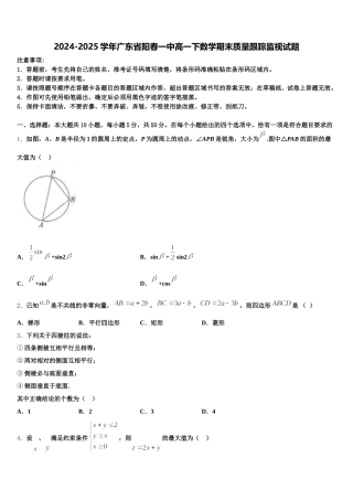 2024-2025学年广东省阳春一中高一下数学期末质量跟踪监视试题含解析